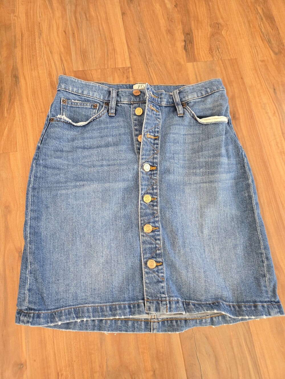 J Crew Classic Button-Front Blue Denim Skirt